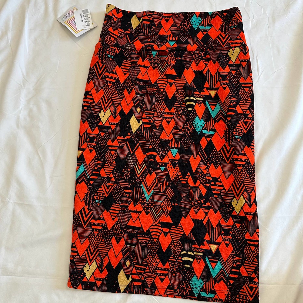 NWT- LuLaRoe CassieOrange Geometrical Diamond Baltic Design Print Pencil Skirt - Picture 2 of 8